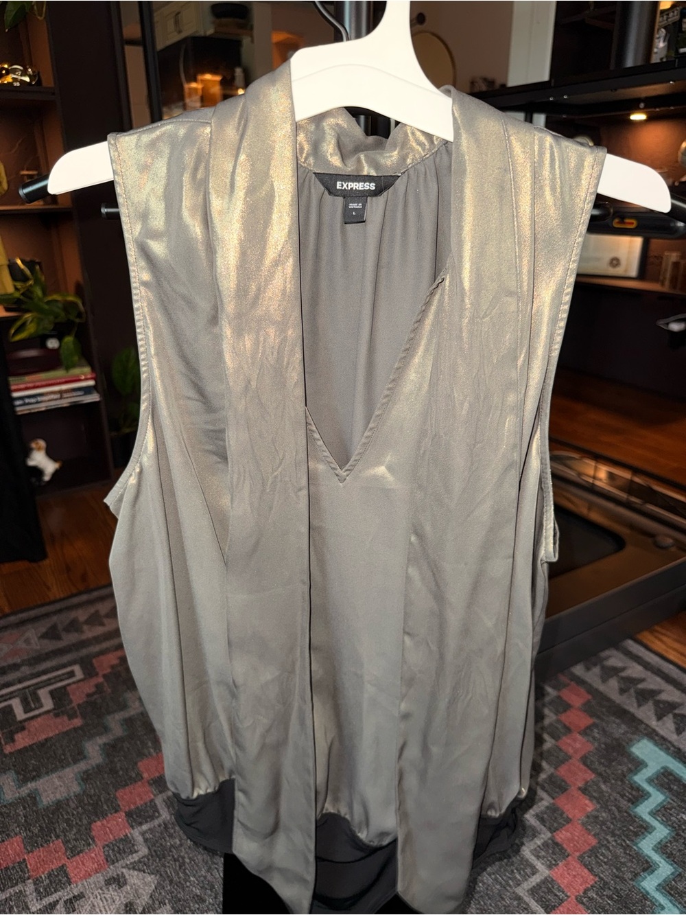 Express Shimmery Olive V-Neck Tie-Front Camisole